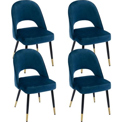 Esszimmerstühle 4er Set Samt Blau mit Metallbeinen (1/5)