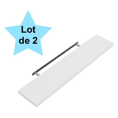 Lot de 2 Étagères murales flottantes 110 cm en MDF Blanc. Tablette à fixer au mur (1/5)