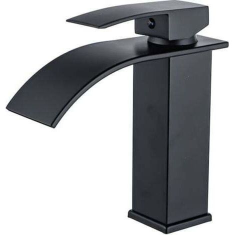 Robinet cascade laqué noir évier de comptoir chaud et froid armoire de salle de bain robinet monotrou robinet de lavabo cascade, robinet mitigeur cascade, robinet de salle de bain monotrou en laiton