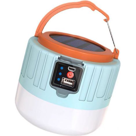 Lampe solaire de tente à grande zone d'éclairage, affichage de la puissance sur 3 niveaux, entrée et sortie USB, ampoule de secours pour l'extérieur (1/5)