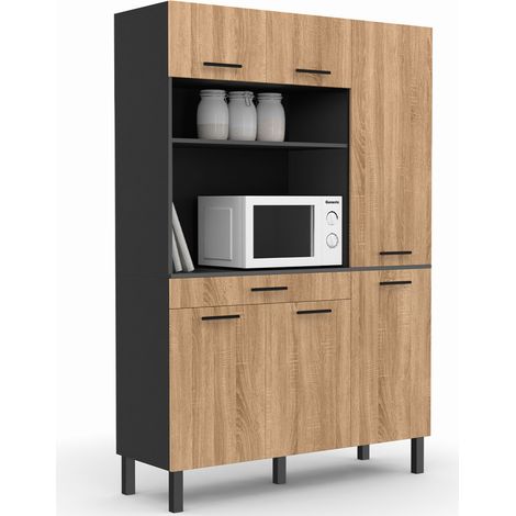 Idmarket – Buffet de cuisine colonne de rangement 120 cm – 6 portes + tiroir noir – Structure mélaminée – Dimensions 120x40x177 cm