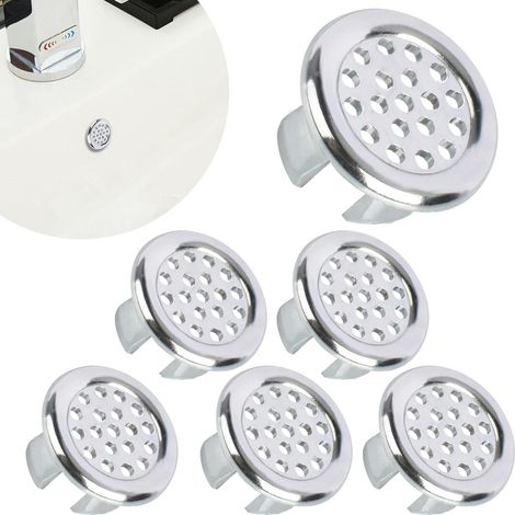 Lot de 6 anneaux de trop-plein décoratifs pour lavabos - couvercles ronds en maille plastique - conviennent pour la salle de bain, la cuisine et les lavabos. (1/5)