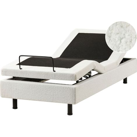 Lit à Réglage Électrique avec Télécommande Sans Tête de Lit 80 x 200 cm en Bouclé Blanc Cassé Duke (1/5)