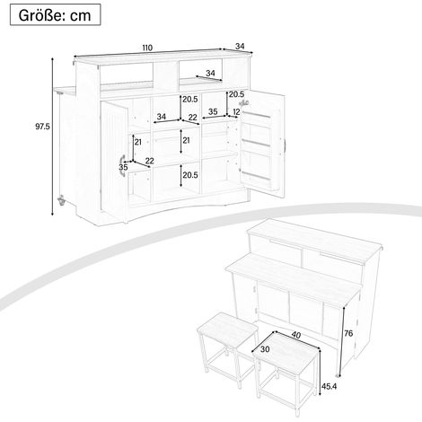 Kücheninsel auf Rollen, Ausziehbarer Essbereich Kücheninsel mit Stühlen, Sideboard mit großzügigem Stauraum, Ideal für Küche und Esszimmer als Sideboard (Weiß) (1/5)
