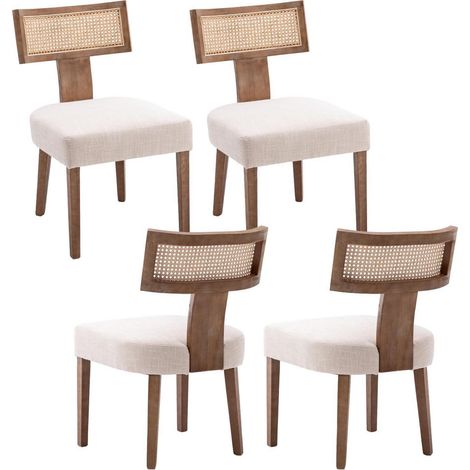 Esszimmerstühle 4er Set Holz Vintage mit Rattan Rückenlehne Beige (1/5)