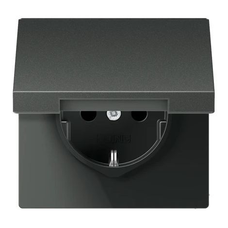 Jung Presa SCHUKO®, 16 A 250 V , morsetti a vite, coperchio a cerniera, Alluminio verniciato, Serie LS, antracite AL 1521 KL AN