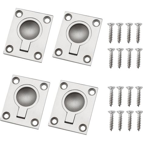 4x Poignées de Traction à Anneau Affleurant en Acier Inoxydable 304 avec Vis pour Bateau Marin Yacht Pont Trappe Loquet Porte de Tiroir