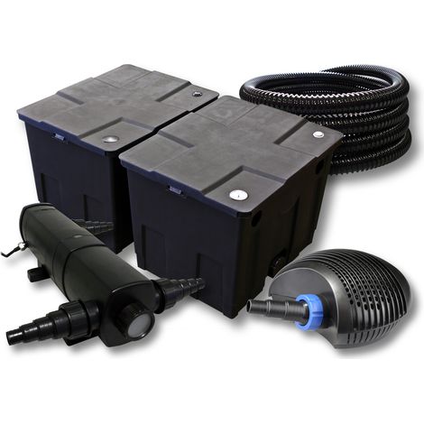 SunSun Komplettset: CBF-350B Teichfilter bis 60000 L Teichfilteranlage als Durchlauffilter, CTF-6000 SuperECO Teichpumpe 6000l/h 40W, CUV-236 Teichklärer UVC Klärer mit 36W, 25m Teichschlauch 25 mm
