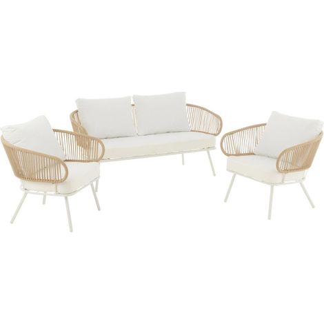 Salon de Jardin Intérieur 4 Places "Poa" 150cm Blanc (1/5)
