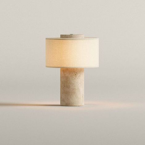 Lampe de table tactile rechargeable en marbre Light-Lux, abat-jour cylindrique en lin, veilleuse de chevet, jaune (1/5)