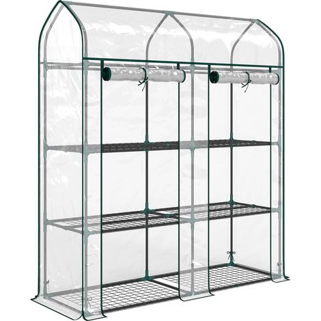 Serre de balcon 3 niveaux avec étagères, châssis en acier et bâche PVC transparente, 143 x 46 x 165 cm, petite serre de jardin (1/5)