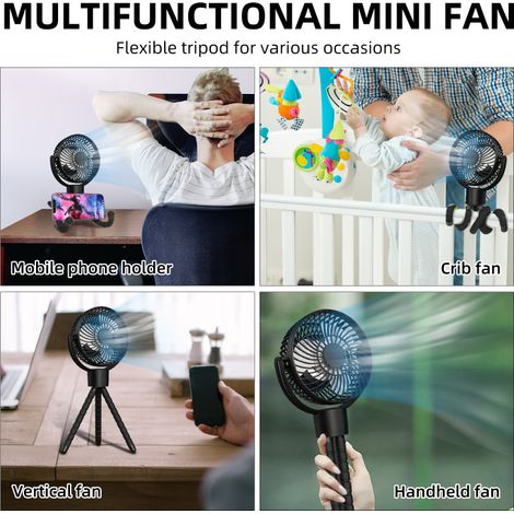 Ventilateur portable à rotation réglable à 120° avec clip rechargeable pour poussette, veilleuse intégrée et port USB. Idéal pour le bureau, la maison, la salle de sport, la voiture, le camping et les (1/5)