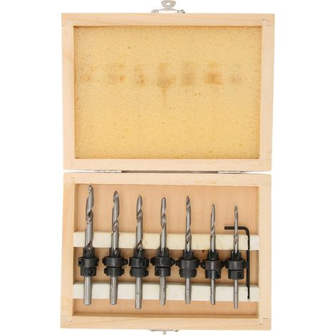 Lot de 7 forets à fraiser pour bois, outils de perçage menuiserie, alésoir + 1 clé hexagonale (1/5)