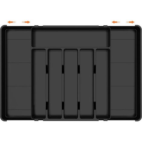 Range Couverts pour Tiroir,6-8 Compartiments,Plateau d'Ustensiles Extensible pour Tiroir,36.5cm-54cm,pour Cuillères Fourchettes Couteaux Vaisselle,Robuste,Facile nettoyer,Noir (1/5)