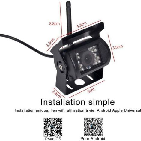 Caméra de recul sans fil WiFi, 12-24V, grand angle 170°, vision nocturne, IP67, pour camion (1/4)