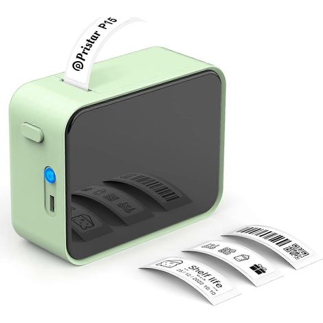 Mini imprimante d'étiquettes, étiqueteuse thermique portable, compatible iOS et Android, idéale pour la maison, le bureau et l'école, verte. (1/5)