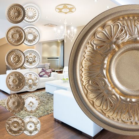 Marbet Design Stuckrosette aus EPS Styropor, gold - Deckenrosette Stuck Wanddeko Wohnzimmer: R-17 - Ø 28cm, super gold
