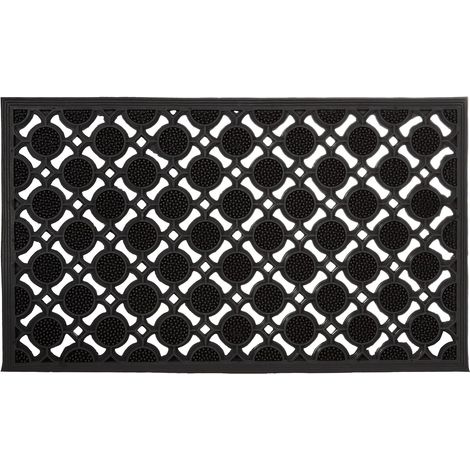 Paillasson en caoutchouc antidérapant tapis de sol porte entrée avec motif grille résistant aux intempéries L x l 75 x 45 cm noir (1/5)