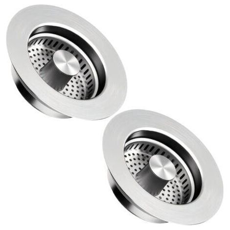 Set aus 2 Küchenspülen-Sieben und Beckenstöpseln für 40 mm tiefe Spülbecken, 75–86 mm Spülbeckenloch, 3-in-1 Pop-up-Ablaufstopfen aus Edelstahl