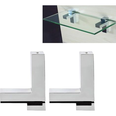 Lot de 2 supports réglables en bois/verre en alliage de zinc chromé poli pour étagère de 3 à 30 mm d'épaisseur (1/5)