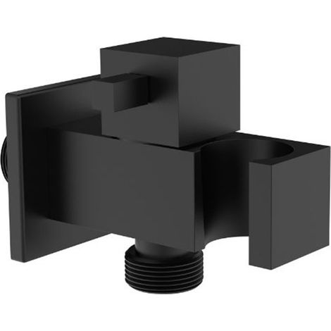 Prise d'eau carrée avec support et fermeture noir mat Tecom (1/2)