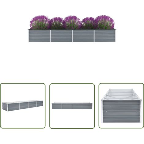 The Living Store Lit surélevé de jardin Acier galvanisé 320x80x45 cm Gris - Jardinière - Bac De Plantation - Pot De Fleurs Extérieur - Fleurissement - Décoration Jardin (1/5)