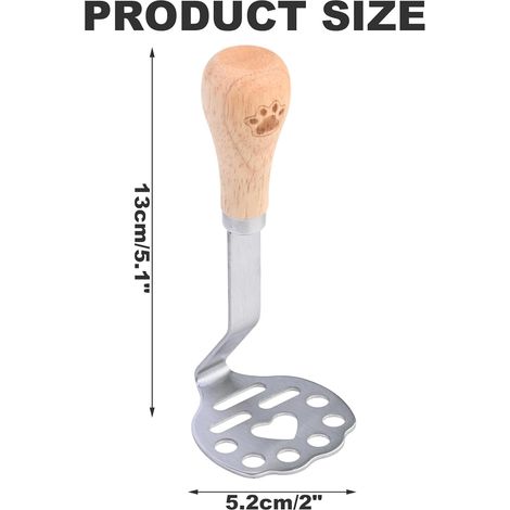 Machacador de patatas de acero inoxidable macizo, prensa para patatas con mango ergonómico de madera: perfecto para puré de patatas, sopas y comida para bebés. (1/5)