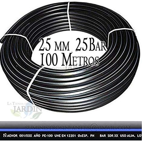 Suinga – Tuyau eau potable 25 mm 25 bar 100 m – Tube PE100 haute densité – Résistant aux UV – Pour installations d'irrigation et conduites