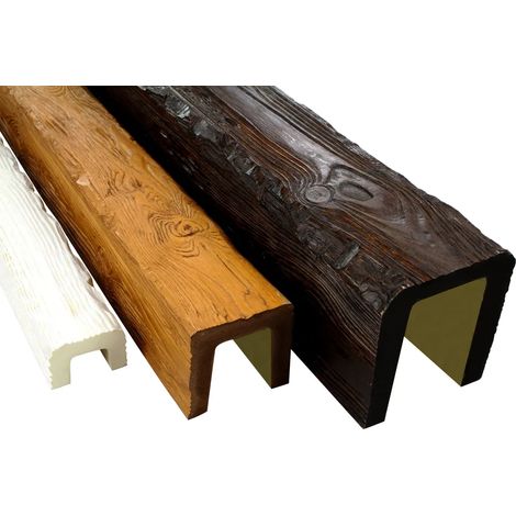 Poutres de plafond décoratives DECO WOOD à motif bois, aspect bois, en polyuréthane, imitation bois rustique (15 cm ED104 Blanc)