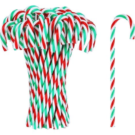 Juego de 24 adornos navideños con forma de bastón de caramelo, de acrílico ligero, para árbol y ventana, para uso interior y exterior. (1/5)