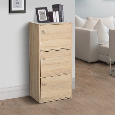 Meuble multifonctionnel à 3 étagères en bois et 3 portes, idéal pour la maison, la chambre, le salon ou le bureau. 48 x 34 x 100 cm