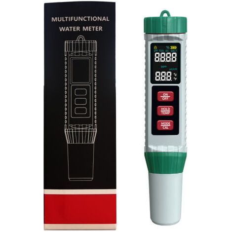 Digitales pH-Meter für Wasser: 5-in-1-Messung, pH-Wert, EC-Wert, TDS-Wert, Salzgehalt, Temperatur, hochpräzises digitales Poolmessgerät – automatische Temperaturkompensation (1/5)