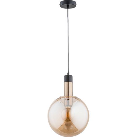Alfa MONTANA Modern Minimalist Glass Globe Pendant Ceiling Lamp, Brass/Gold & Black Metal, 1xE27 max 15W, Dimmable, 25 cm, H90 cm, for Dining Room/Kitchen (1/2)