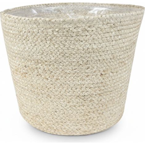 Panier Cache-pot pour Plantes d'Intérieur en Fibres Naturelles Tressées Beige Clair D26 x H23 cm - PANGIVO (1/5)