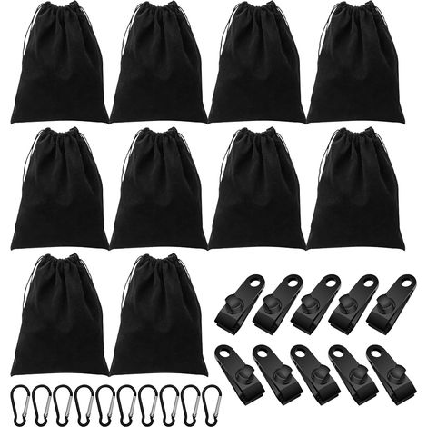 Ensemble Sacs de Poids Portable, 10 Sacs de Poids+10 Boucles d'escalade+10 Clips pour Rideaux d'extérieur, tentes, nappes, auvents, Tapis de Pique-Nique (1/5)
