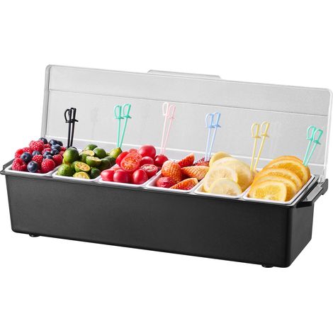Mophorn Gekühlter Gewürzbehälter mit 6 Fächern (500 ml x 6) Präsentationsständer mit Deckel für Pizzastationen, Belagstationen, Obstschalen sowie zum Servieren von Tacos, Salaten und Früchten