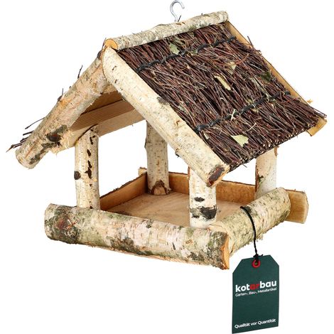 KOTARBAU® Mangeoire Oiseaux Extérieur - Bois De Bouleau - 25,5x25,5x23,5 cm - Marron - Mangeoire À Suspendre - Pour Jardin Terrasse - Sécurisée - Naturelle (1/5)