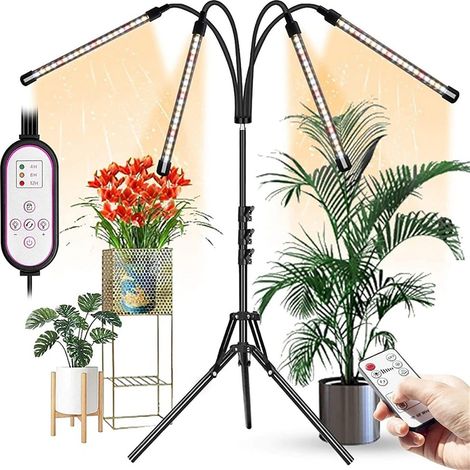 40W LED Eclairage pour plantes avec support, Lumière rouge, blanche et jaune chaude 80 LED lampes de culture de plantes USB à spectre complet, double contrôleurs, minuterie et 3 modes et 10 niveaux de (1/5)