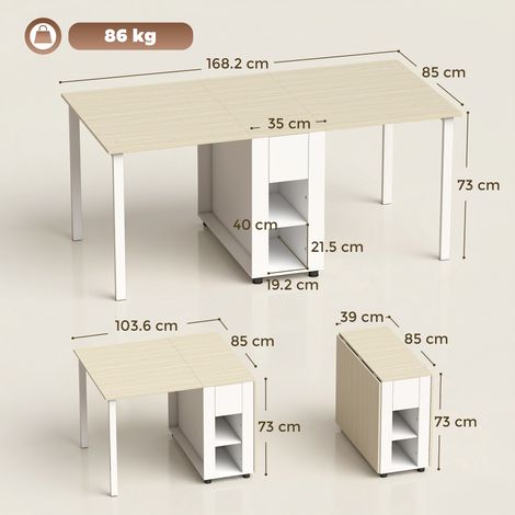 Une table pliante pour 6 personnes, avec deux tiroirs et quatre étagères. (1/5)