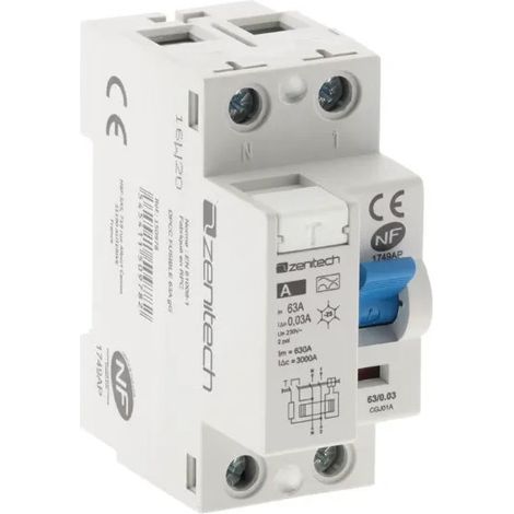 Interruttore differenziale da 30mA, amperaggio 60A, terminale a vite di tipo A.
