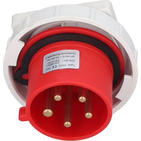 Connecteur industriel étanche IP67 prise aviateur 3P+N+E 32A 220V-380V 240V-415V, fiche femelle mâle, usage atelier. (1/5)