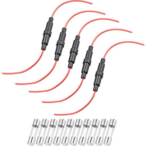 5Pcs Inline Screw Fuse Holder 6x30mm Red Wire 22AWG With 10Pcs Fast Blowing 2A Glass Fuses 22 AWG Avec 10 Pcs Fusibles En Verre 2A À Fusion Rapide (1/5)