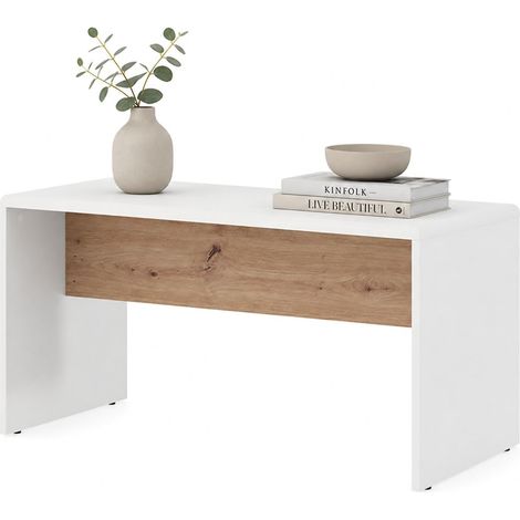 Wohnzimmertisch Limatola, rechteckig, Tischplatte Weiß, Gestell Braun, 90x50x47h cm matt Weiß