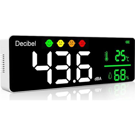 Sonomètre 30130dB 11 "LCD Professionnel Sonomètre Décibelmètre Décibel/Température/Humidité avec Alarme et Câble USB pour Bureau à domicile école Bar Usine