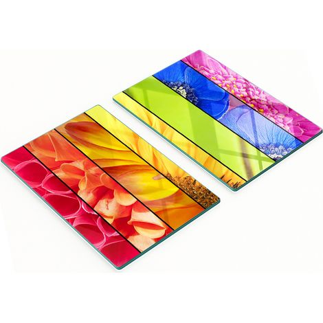 Tablas de cocina de vidrio templado con coloridos dise帽os florales, 2 x 40 x 52 cm. (1/5)
