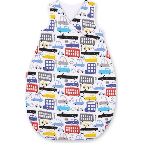 Saco de dormir de algodón para niños M de 3 a 12 meses, TOG 2.5, aislante para todo el año - coches coloridos (1/3)