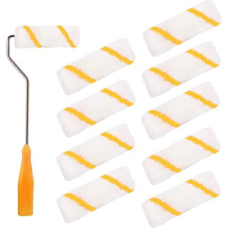 Paint Rollers 10cm 10 Pieces Paint Roller Set Small Paint Roller with 1 Roller Brush Holder 32cm Home Decoration Tools for Door Ceiling Wall Floor (1/5)