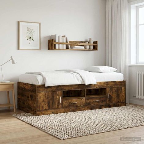 vidaXL Bed Frame with Storage Smoked Oak 80 x 200 cm Engineered Wood (1/5)