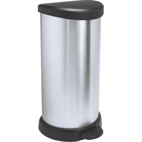 CURVER Cubo de basura con pedal 40L, acabado color acero, tapa y aro para bolsa