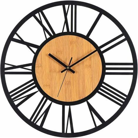 Horloge Murale Métal Bois 40cm Horloge Murale Silencieuse sans Bruit Tic-Tac Décoration Salon Chambre Cuisine Bureau Domicile Grande Pendule Murale Vintage Métal Classique (1/5)